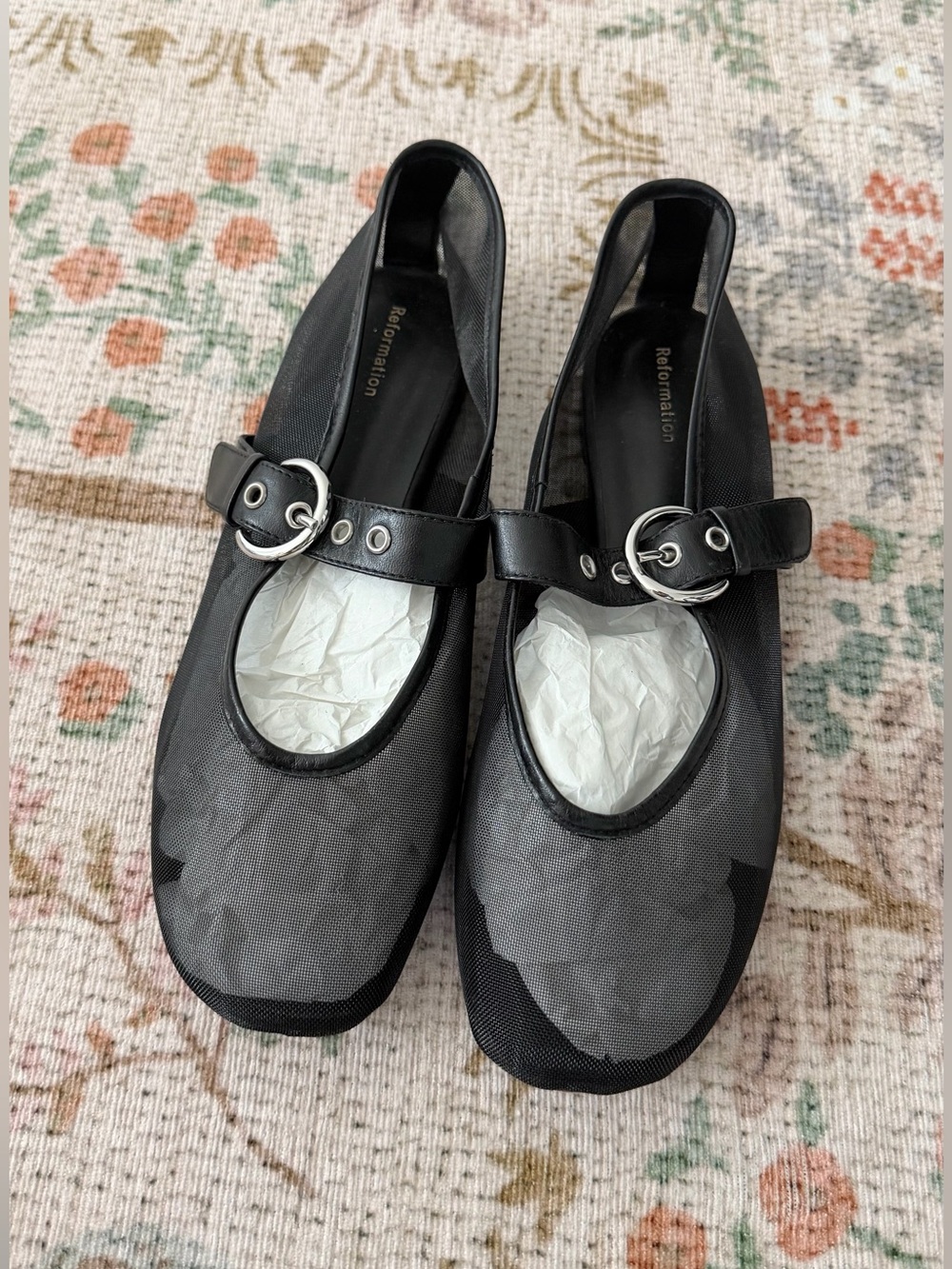 Reformation Bethany Ballet Flat Black Mesh Size 8.5 - Picture 4 of 12